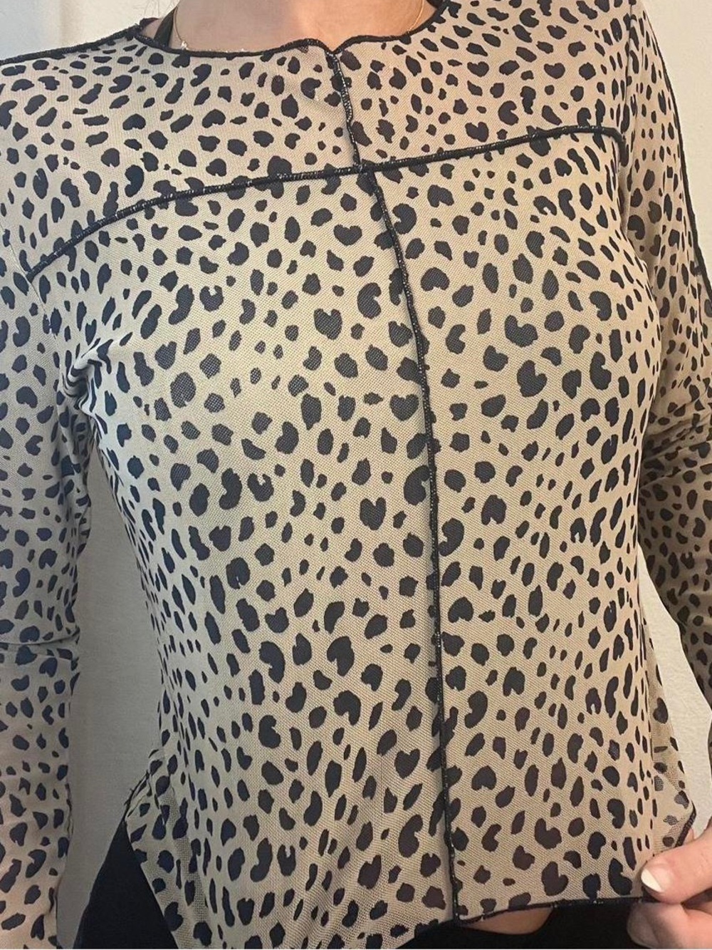 Kirious Los Angeles Leopard Mesh Long Sleeve Top Sheer Lined Size Large Fitted